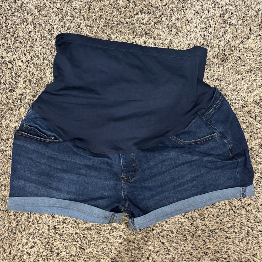 Time and Tru Navy Overband Dark Blue Denim Maternity Shorts